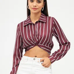 Harpa Striped Shirt Style Crop Top-image-29