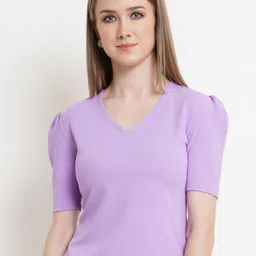 Popwings V-Neck Puff Sleeves Regular Top-image-42