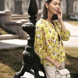 all about you Floral Print Tie-Up Neck Puff Sleeves Top-picture-35