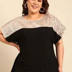 The Pink Moon Plus Size Colourblocked Sequence Extended Sleeves Top-picture-12