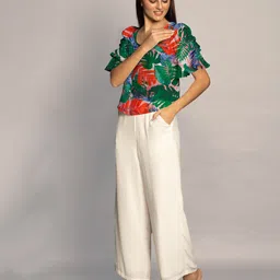 Zink London Floral Printed Bell Sleeves Ruffled Top-image-43