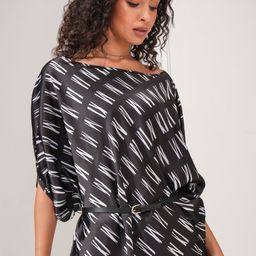Tokyo Talkies Geometric Striped Blouson Top-image-17