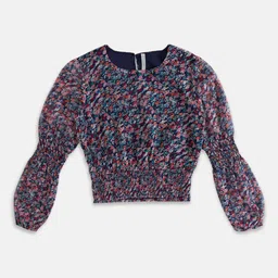 Pantaloons Junior Girls Floral Print Smocked Cotton Blouson Top-picture-30