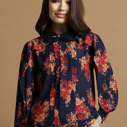 Allen Solly Woman Floral Printed High Neck Cuffed Sleeves Top-picture-51