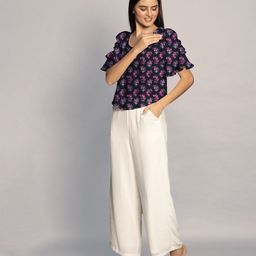 Zink London Floral Printed Bell Sleeves Ruffled Top-image-73