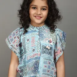 V-Mart Mandarin Collar Floral Print Flutter Sleeve Georgette Blouson Top-picture-17