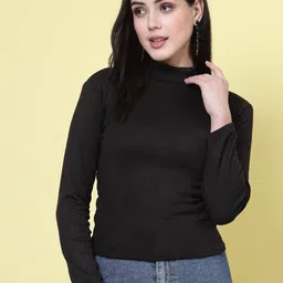 Clora Creation Ribbed High Neck Long Sleeves Cotton Top-image-93