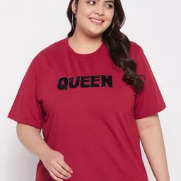 AUSTIVO Women Plus Size Regular Fit Embellished T-shirt-image-101