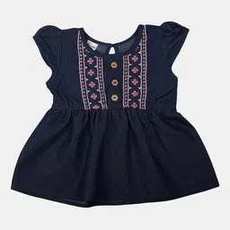 V-Mart Girls Floral Embroidered Cap Sleeves Cotton A-Line Top-image-11