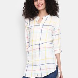 V-Mart Band Collar Checked Cotton Top-image-56