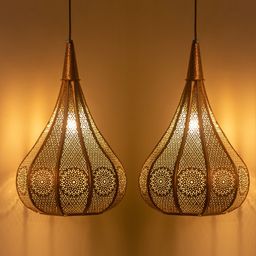 ExclusiveLane Gold-Toned Set of 2 Glass Radiance Hanging Pendant Lamps-60
