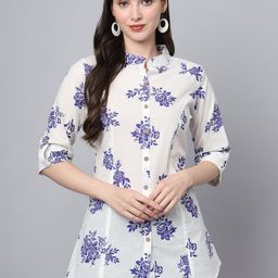 Divena Floral Printed Mandarin Collar Ethnic Cotton Longline Top-image-37