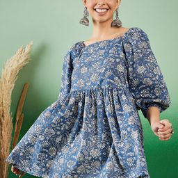 InWeave Floral Print Puff Sleeve Cotton Longline Top-picture-48