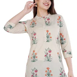 SIDDHANAM Floral Printed Mandarin Collar Pure Cotton Longline Top-image-45