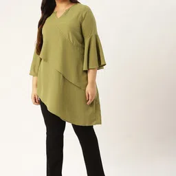 theRebelinme Plus Size Women Olive Green Layered Crepe Longline Top-picture-44