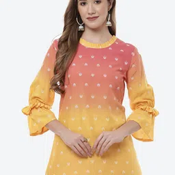 Rangriti Orange & Peach-Coloured Print Bell Sleeves Top-image-39