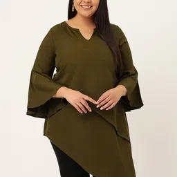 theRebelinme Olive Green Layered Crepe High-Low Longline Top-image-96