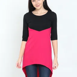 Fleximaa Black & Pink Colourblocked High-Low Longline Top-picture-46