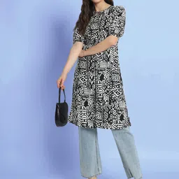 CHARMGAL Tie-Up Neck Puff Sleeves Animal Print Longline Top-image-15