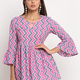 KALINI Print Keyhole Neck Longline Cotton Top-image-45