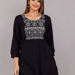 KALINI Navy Blue & White Embroidered Longline Top-picture-24