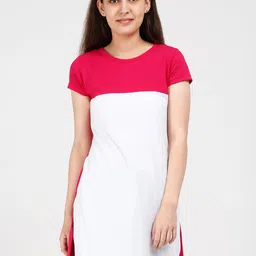 Fleximaa Women Pink & White Colourblocked Pure Cotton Longline Top-picture-31