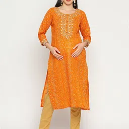 Mom For Sure by Ketki Dalal Bandhini Printed Thread Work Pure Cotton Maternity Kurta-image-89