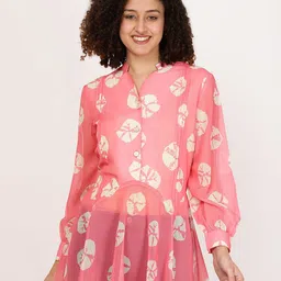 FUTURO Print Mandarin Collar Shirt Style Longline Top-picture-31