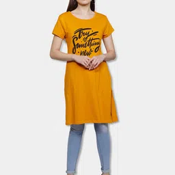 Fleximaa Mustard Yellow Printed Cotton Longline Top-image-7