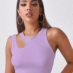 BAESD Ribbed Cut Outs Cotton Fitted Crop Top-image-85