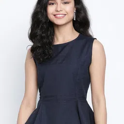 DRAAX Fashions Round Neck Sleeveless Peplum Top-image-91