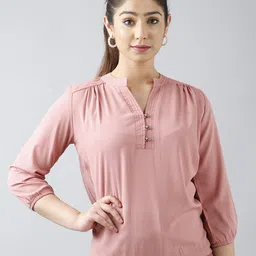 Fab Star Pink Mandarin Collar Top-45