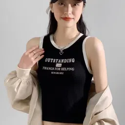 StyleCast Girls Black Round Neck Typography Printed Crop Top-image-65