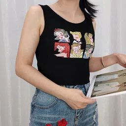 StyleCast Black Round Neck Printed Sleeveless Crop Top-image-5