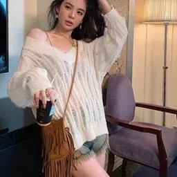 StyleCast Girls White Self Design V-Neck Sheer Top-47
