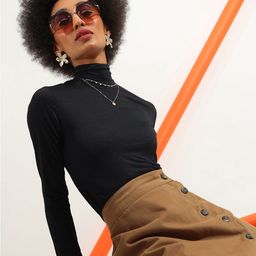 Veni Vidi Vici Black High Neck Long Sleeves Fitted Top-image-94
