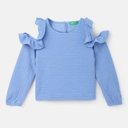 United Colors of Benetton Girls Self Design Cold Shoulder Sleeves Ruffles Top-picture-30