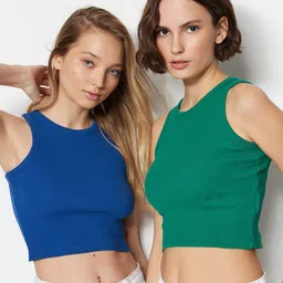 Trendyol Sleeveless Cotton Fitted Crop Top-image-63