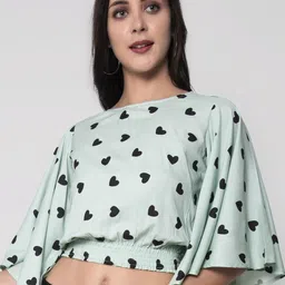 SEVEN FLOWER Conversational Print Flared Sleeve Blouson Crop Top-image-82