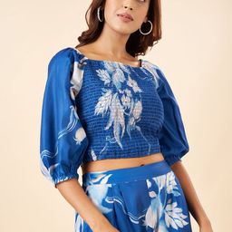 AKKRITI BY PANTALOONS Floral Print Puff Sleeve Blouson Crop Top-picture-23