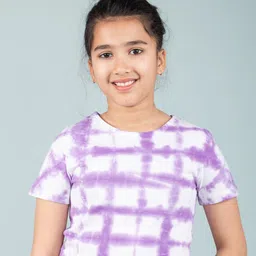TWEENY MINI Tie and Dye Checked Short Sleeves Round Neck Cotton Crop Top-image-6