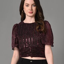 Justin Whyte Embellished Round Neck Puff Sleeve Blouson Crop Top-picture-20