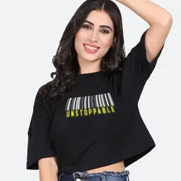 Mad Over Print Typography Printed Drop-Shoulder Cotton Crop Top-image-50