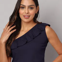 BRINNS One Shoulder Ruffled Pure Cotton Crop Top-image-107