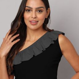 BRINNS One Shoulder Ruffles Detailed Pure Cotton Fitted Crop Top-image-21