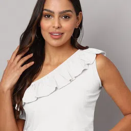 BRINNS One Shoulder Ruffled Pure Cotton Crop Top-image-106