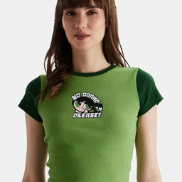 The Souled Store Olive Green Print Cotton Crop Top-picture-17