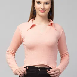 Trend Level Shirt Collar Fitted Crop Top-image-58