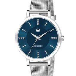 CRESTELLO Woman Blue Brass Embellished Dial & Silver Bracelet Style Straps Watch-23