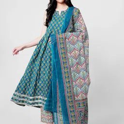 KALINI Floral Printed Pure Cotton Regular Kurta with Palazzos & With Dupatta-33